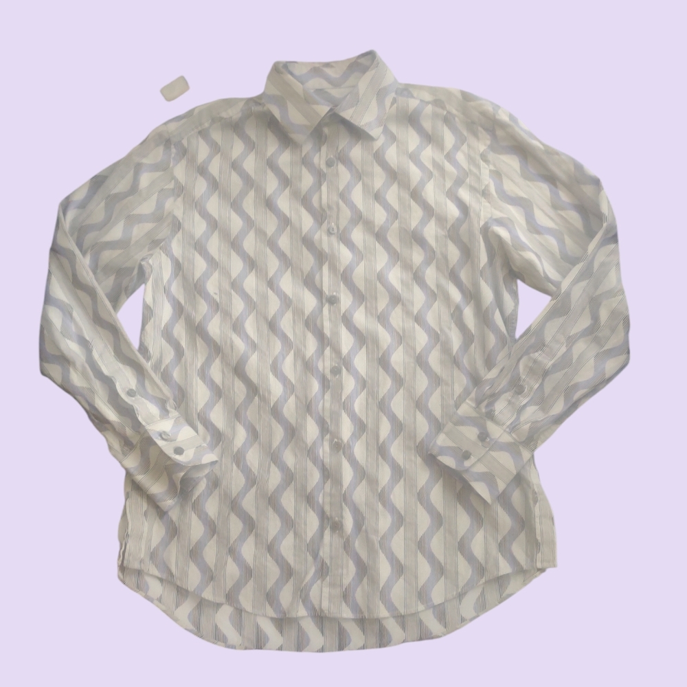 Vintage Jhane Barnes Shirt Men's Button Down M 80s Wavy Cotton